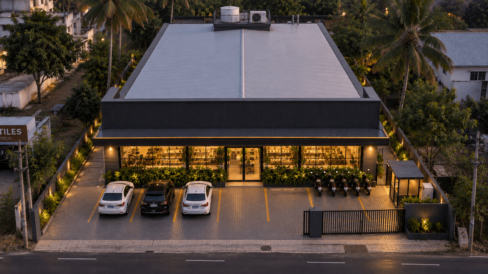 Custom-built industrial facility at dusk
