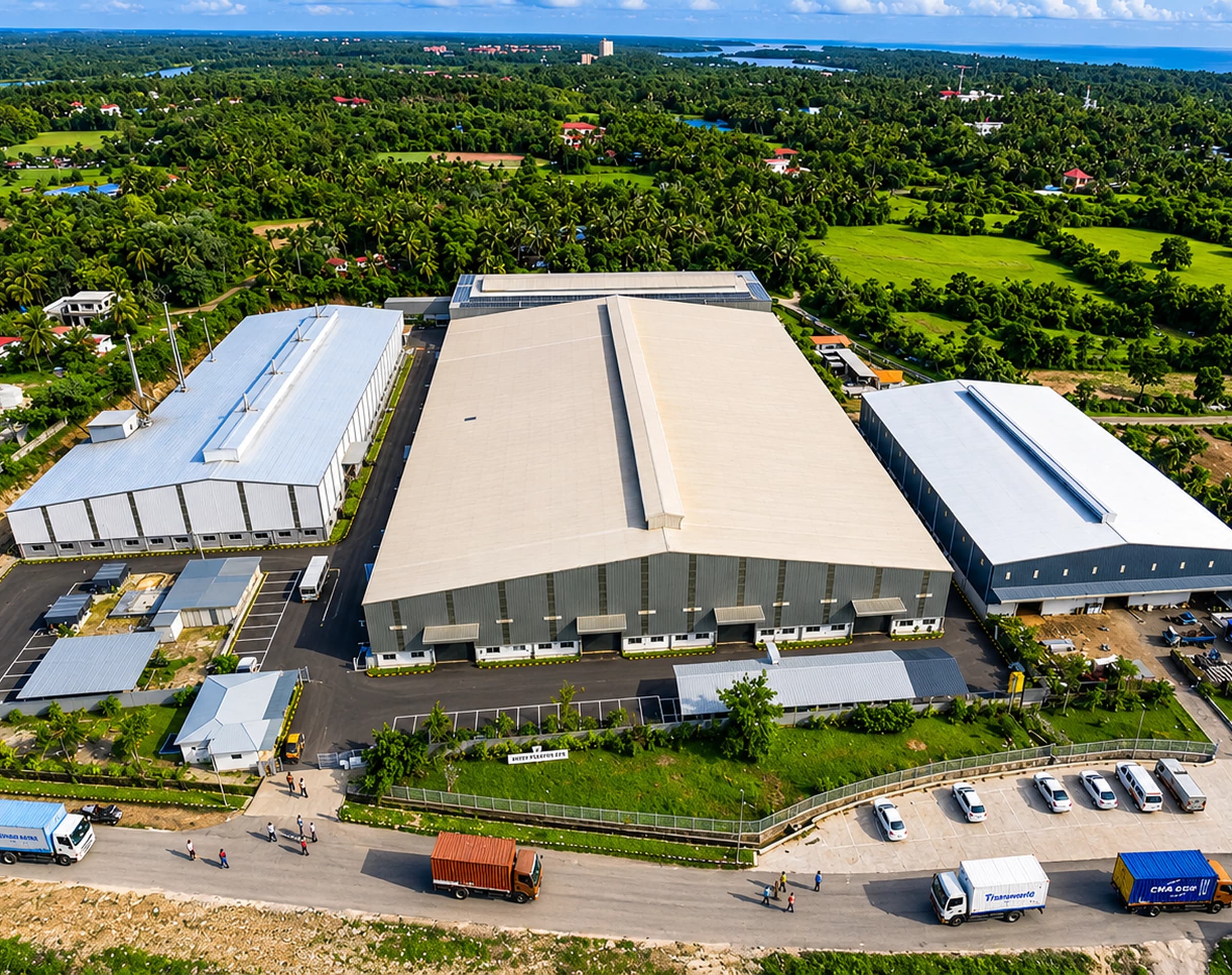Aerial view of a completed prime warehouse project