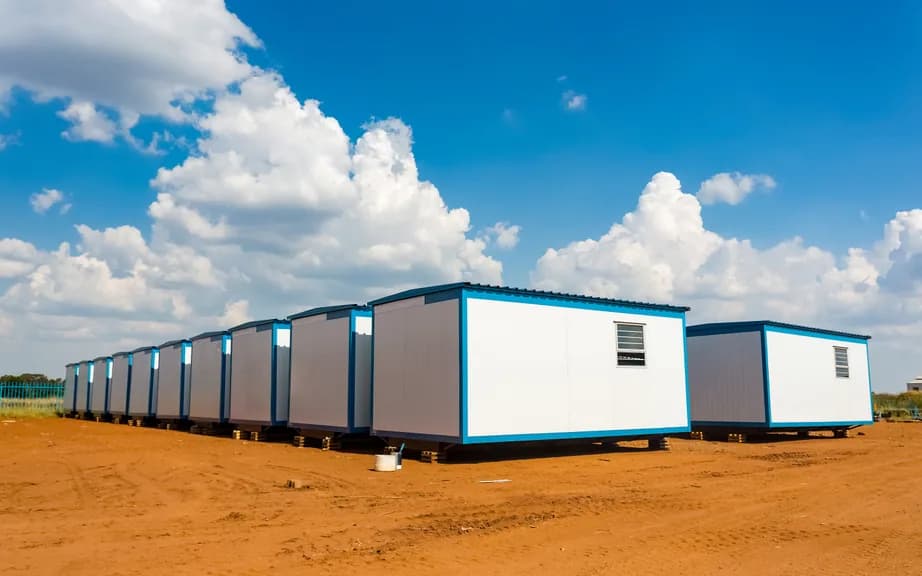 Row of relocatable panel-built site offices