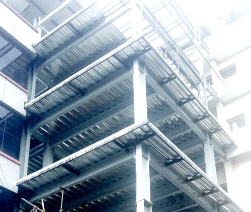 Decking sheets laid over mezzanine framing