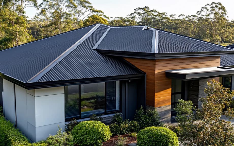 Modern villa under a standing-seam metal roof