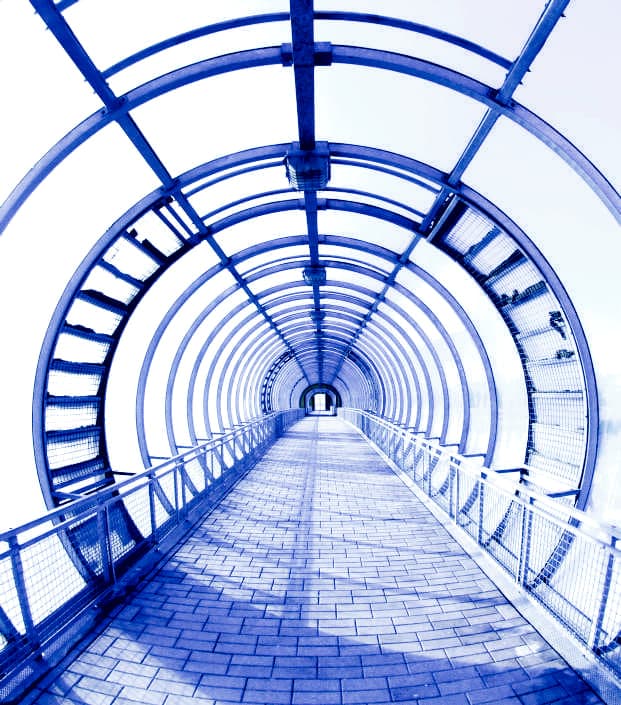 Curved roof cladding over a walkway