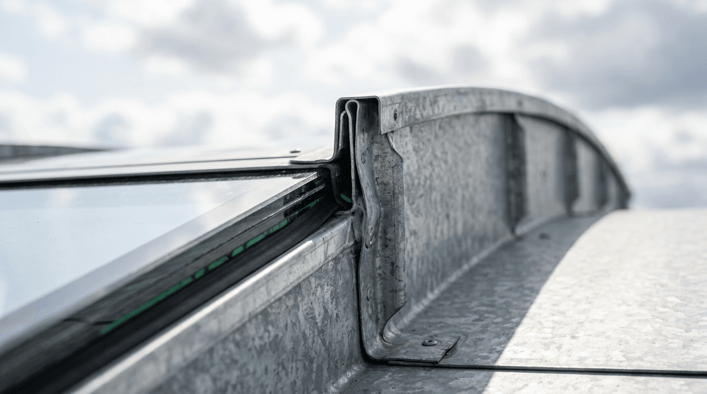 Close-up of a profiled galvanized roof edge