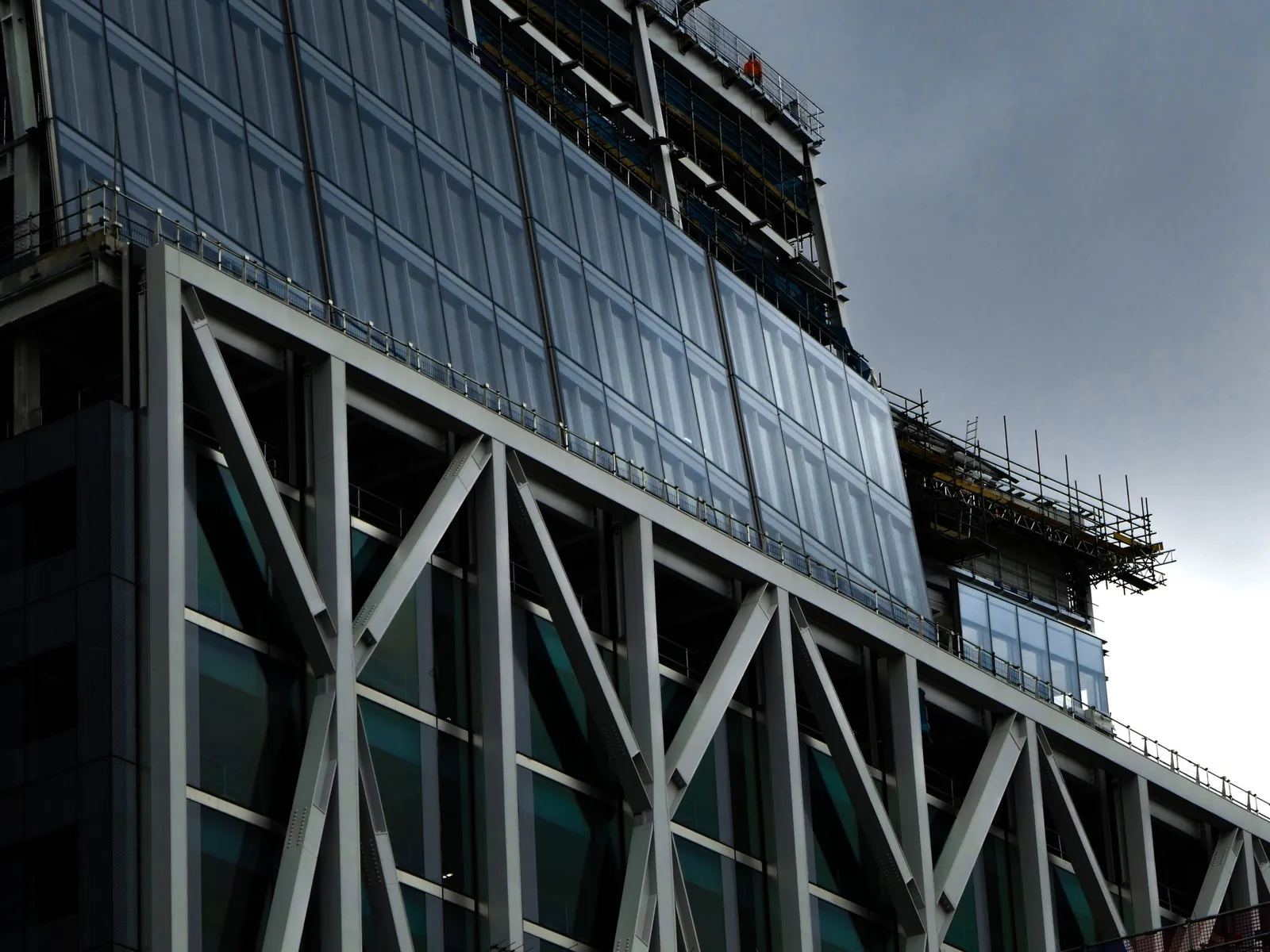 Braced structural steel frame of a high-rise building under construction