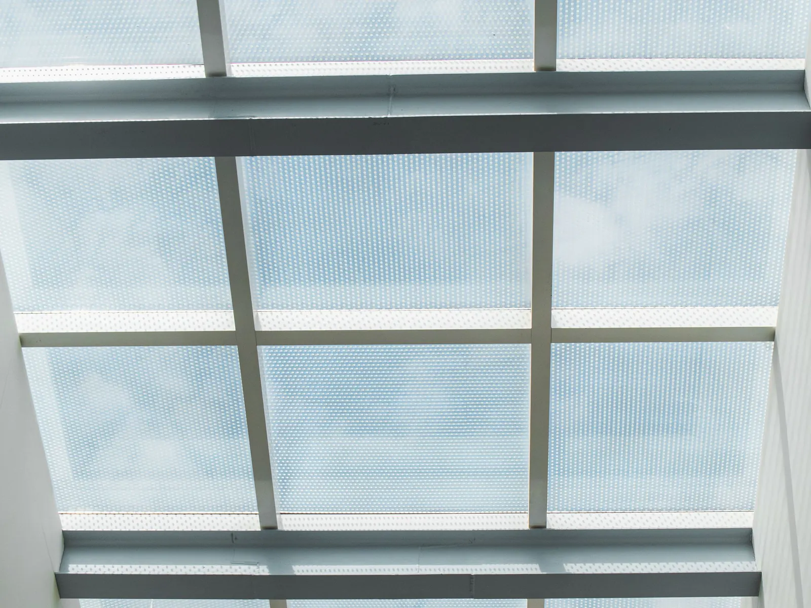 Translucent polycarbonate rooflight panels seen from below